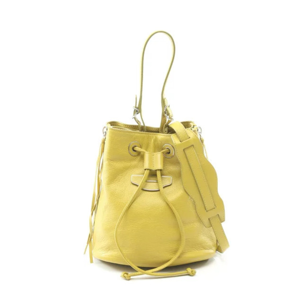 Balenciaga Paper Plate Bucket Handbag Leather Yellow